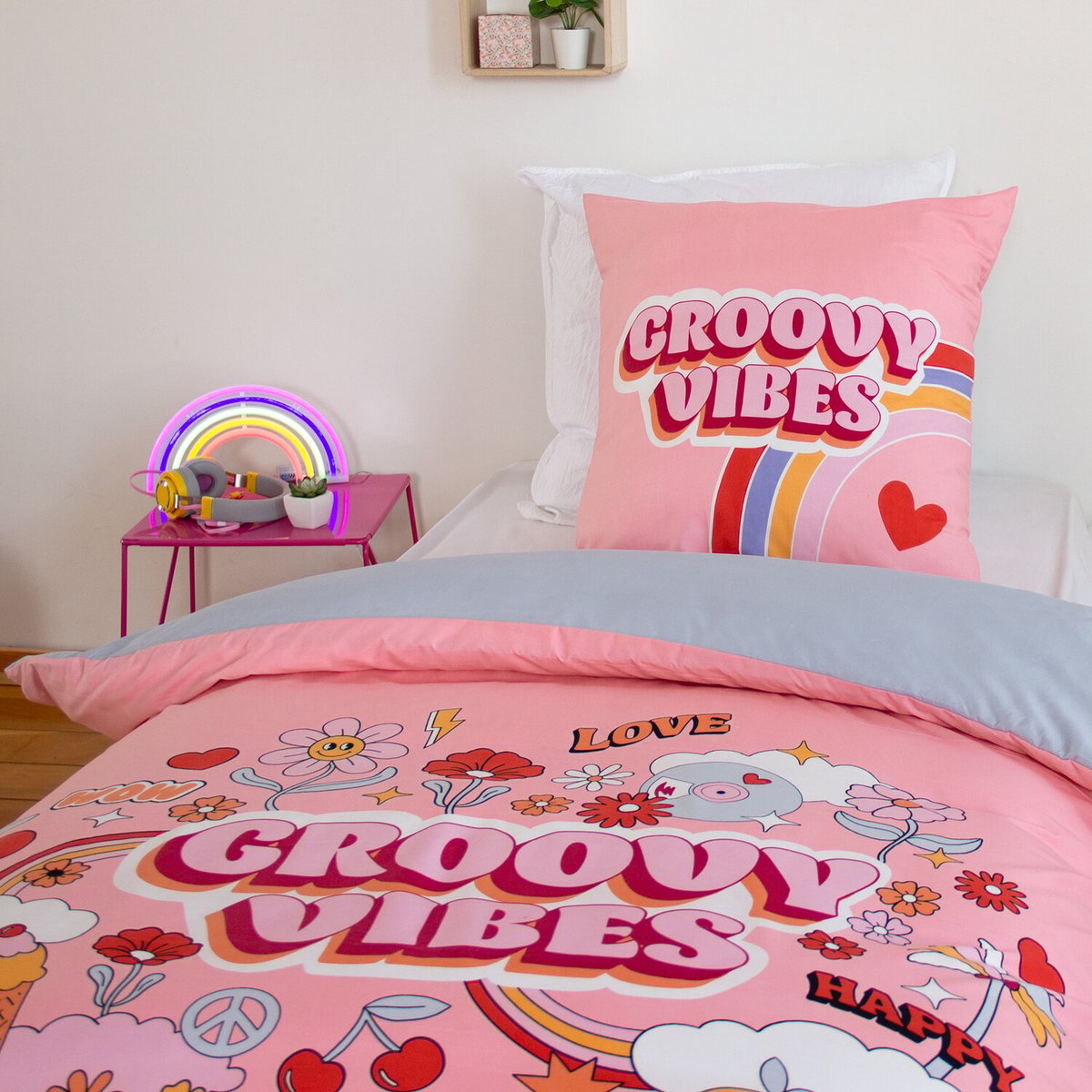 Parure de lit enfant microfibre, GROOVY VIBES multicolore, C DESIGN HOME TEXTILE