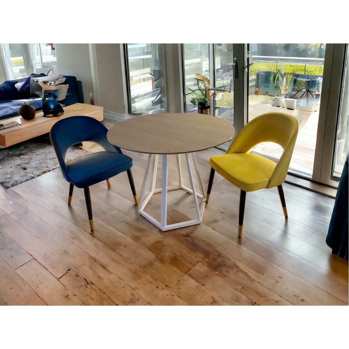 Table à manger ronde en bois et pieds en acier - HEXAGONE blanc, MATHI DESIGN