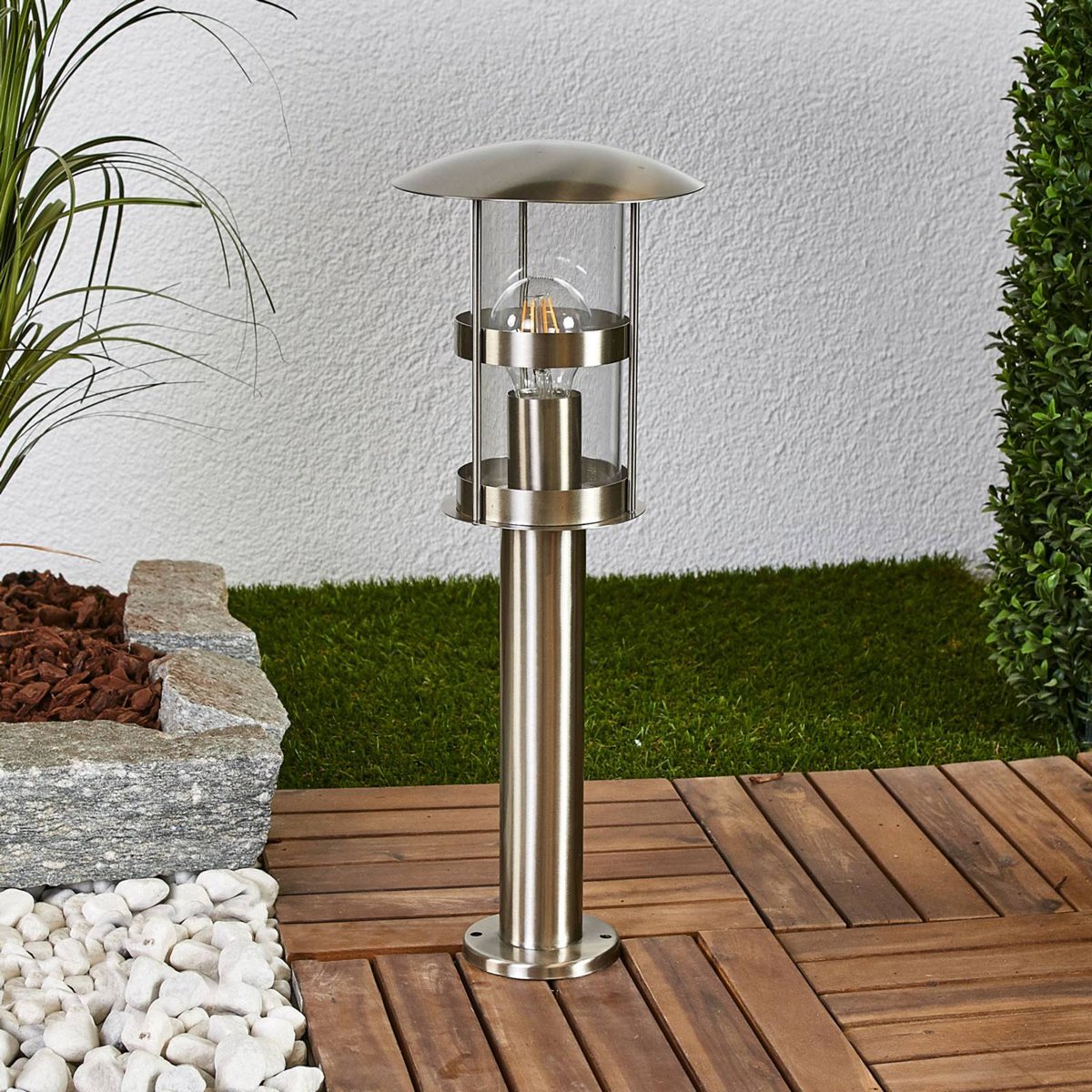 Luminaire extérieur en inox moderne, Noemi acier inoxydable, transparent, LINDBY