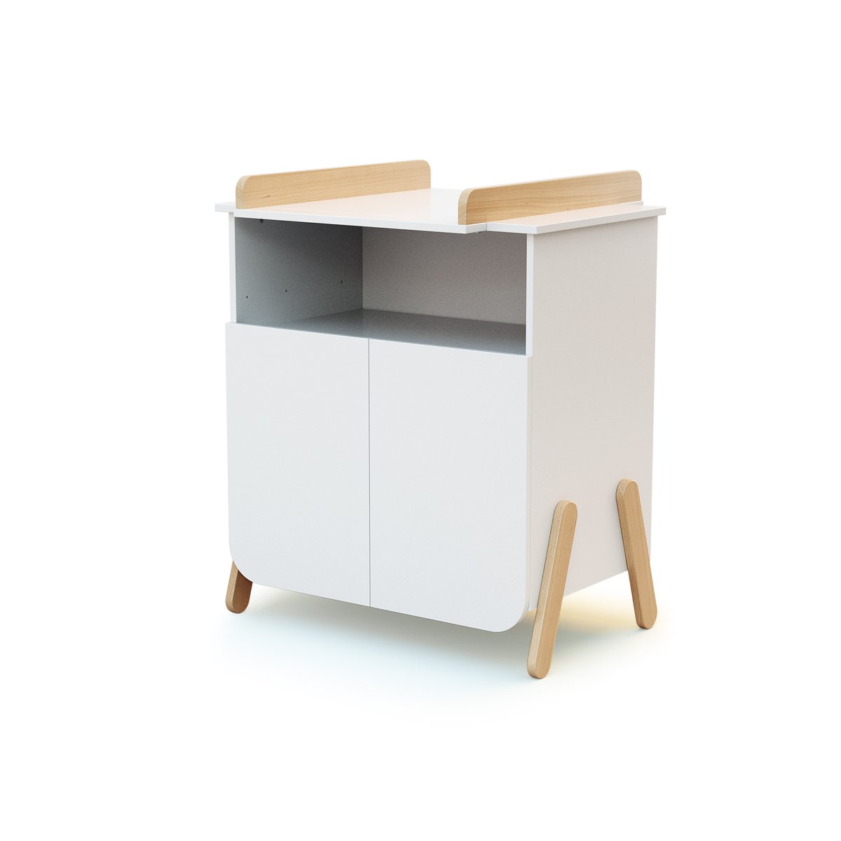 Meuble à langer 2 portes, 1 niche en bois PIRATE blanc et hêtre, WEBABY