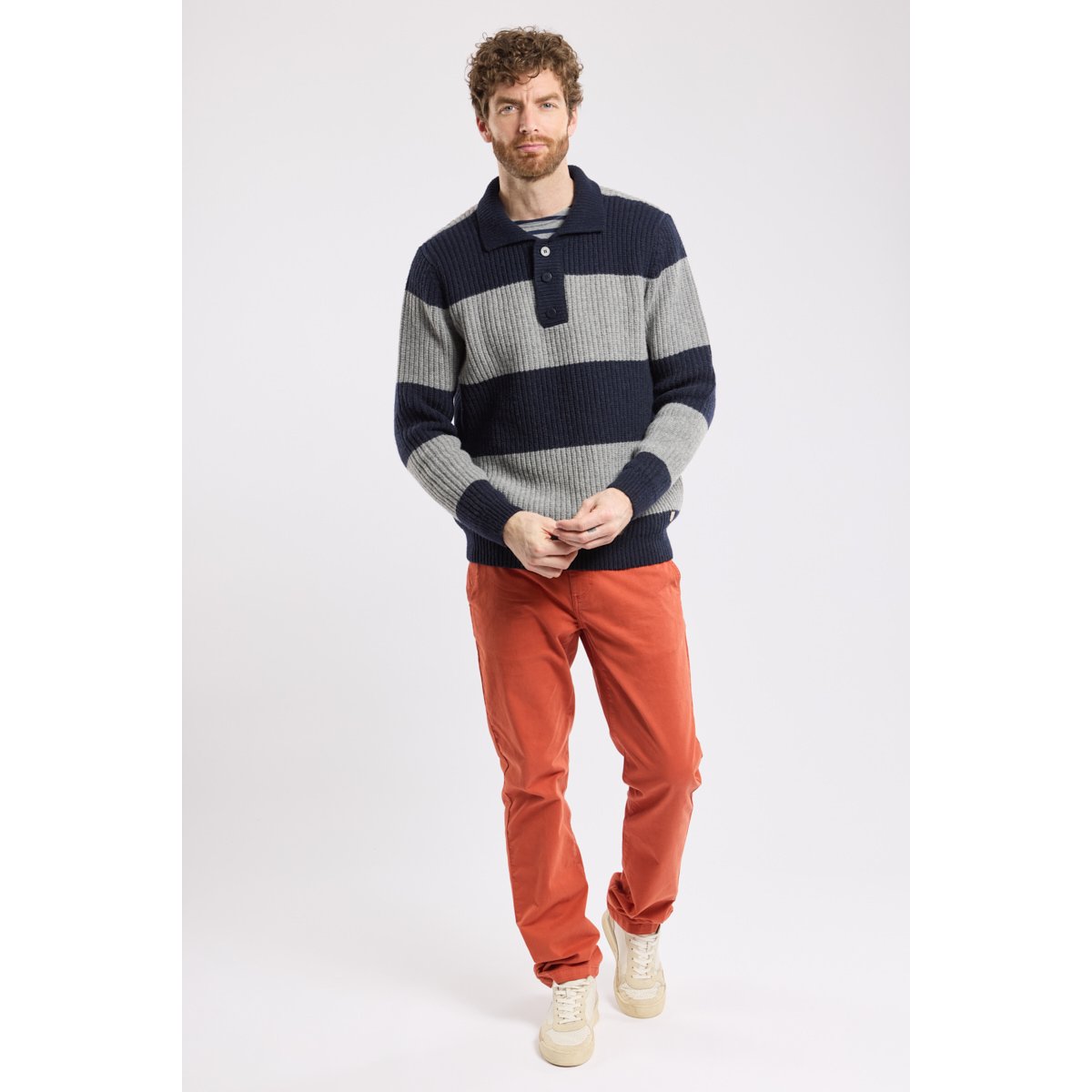 Pull col polo HERITAGE en laine pour homme navire/slate, ARMOR-LUX