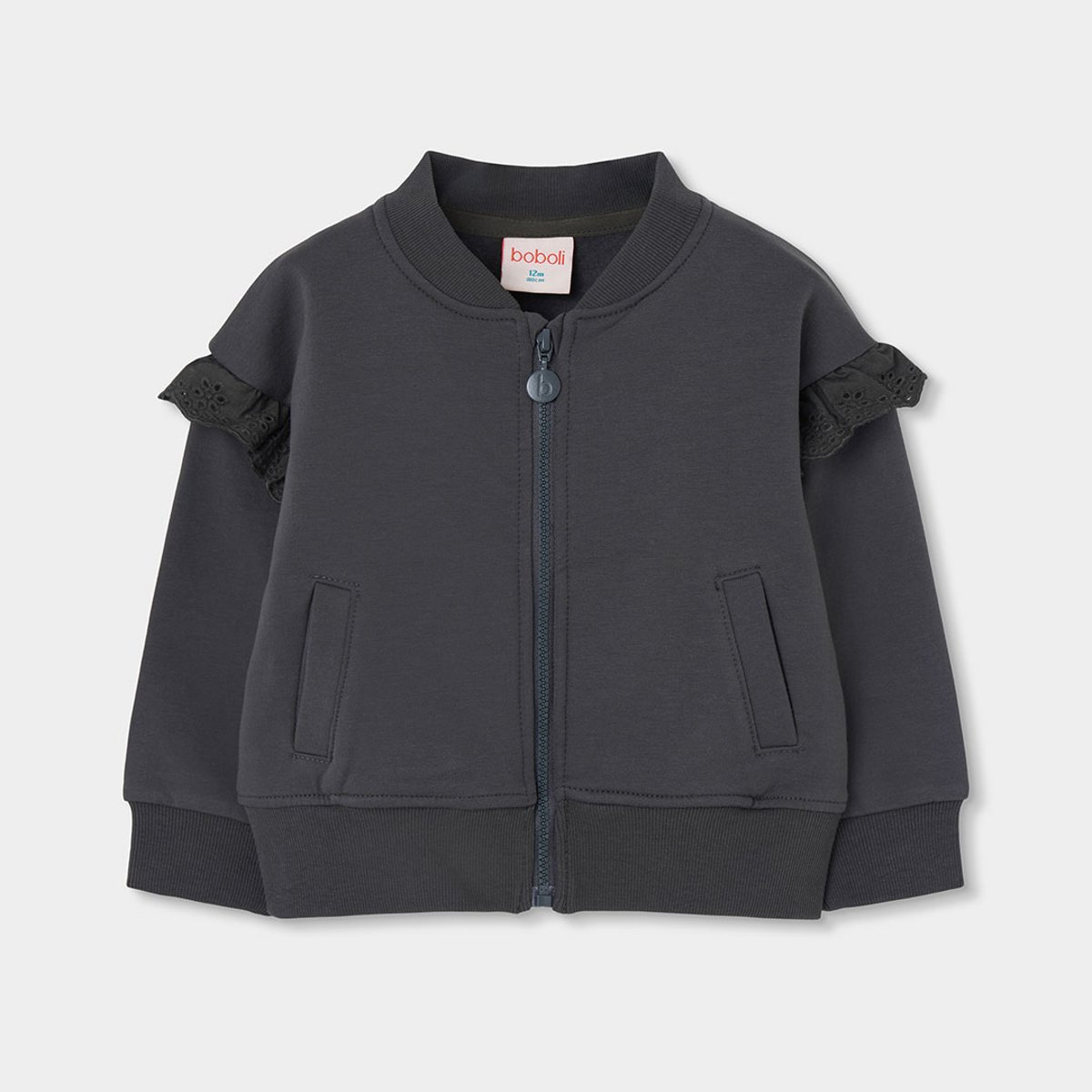 Gilet fille molleton avec volants gris, BOBOLI