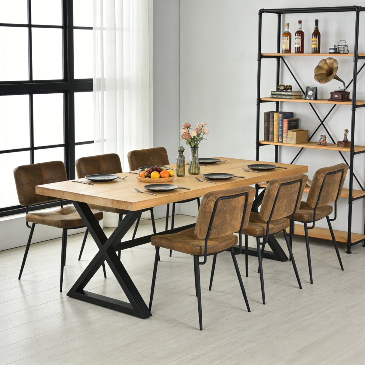 Lot de 6 chaises de salle à manger en marron style vintage rétro, KAROMI marron, MEUBLES COSY