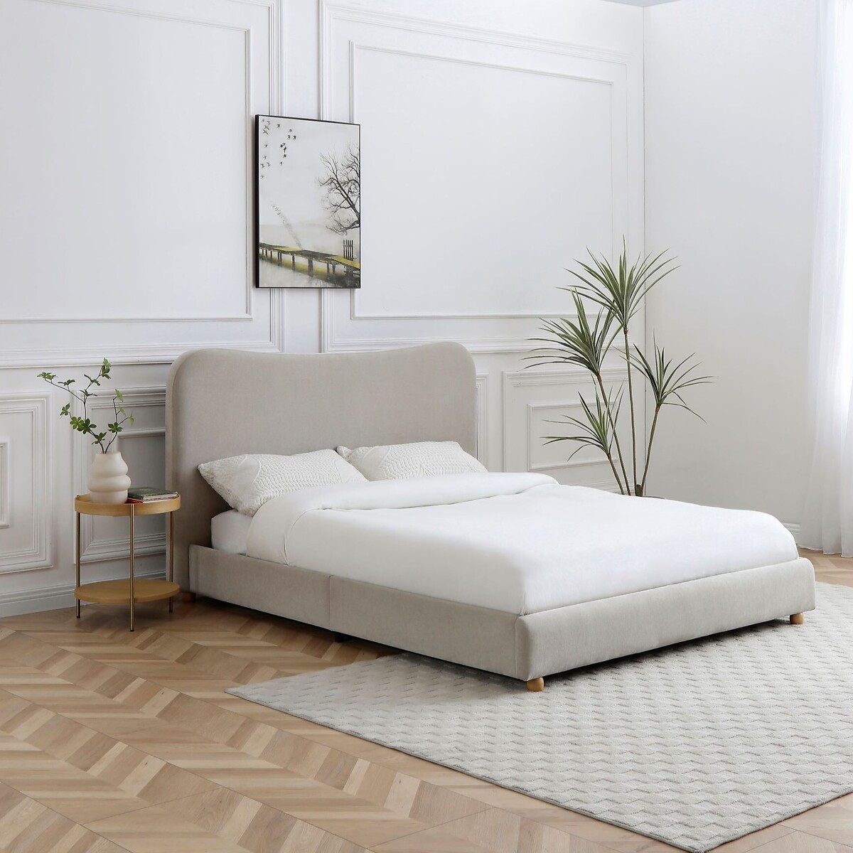 Lilo Chenille Bed in a Box with Curved Headboard natural, SO'HOME