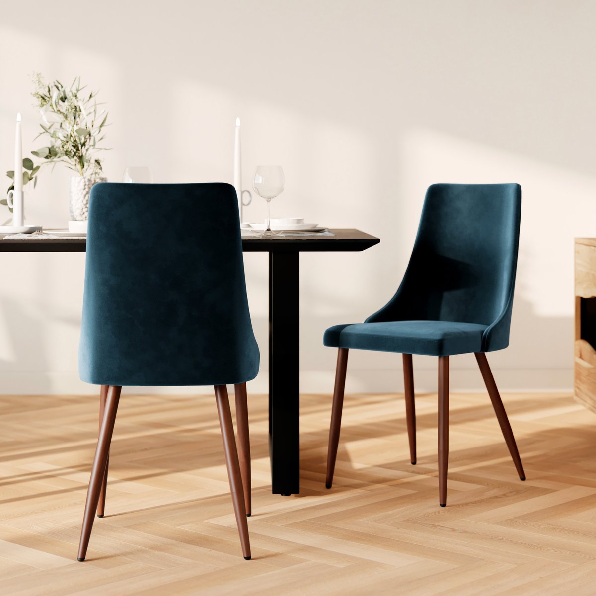 Pack 4 chaises en velours et - VINNI gris et bleu, MAISON PAVANE