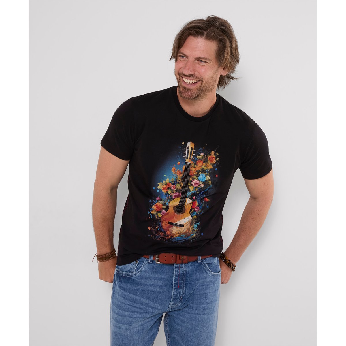 T-Shirt Guitare Fleurie noir, JOE BROWNS