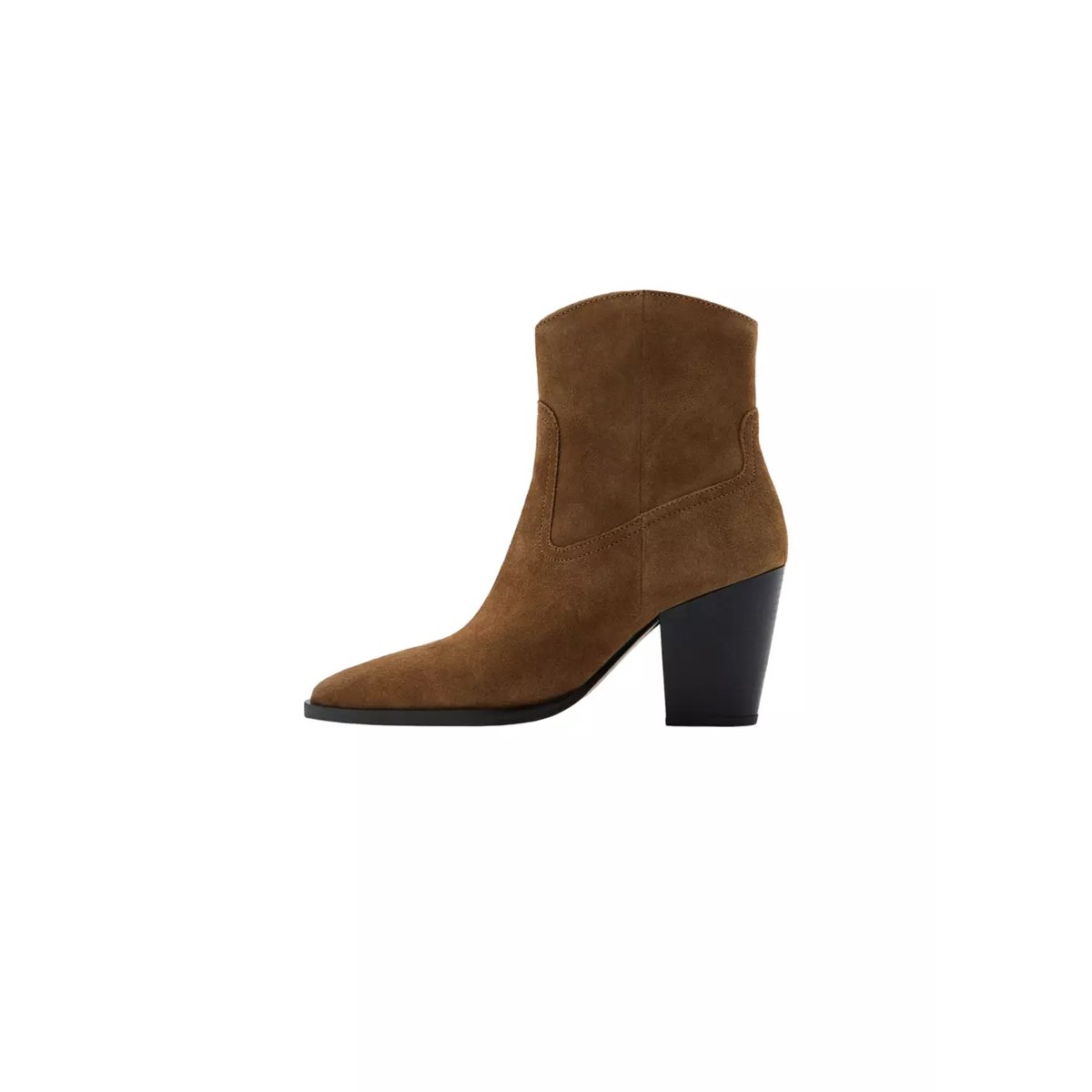 Bottines suède talon bloc tabac, MANGO