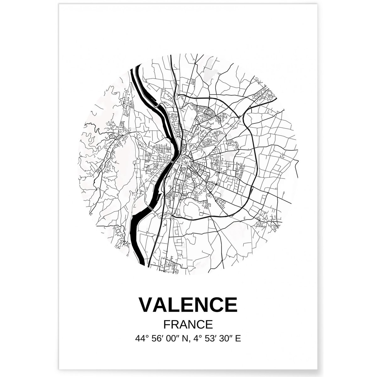 Affiche Carte Valence blanc, L'AFFICHERIE