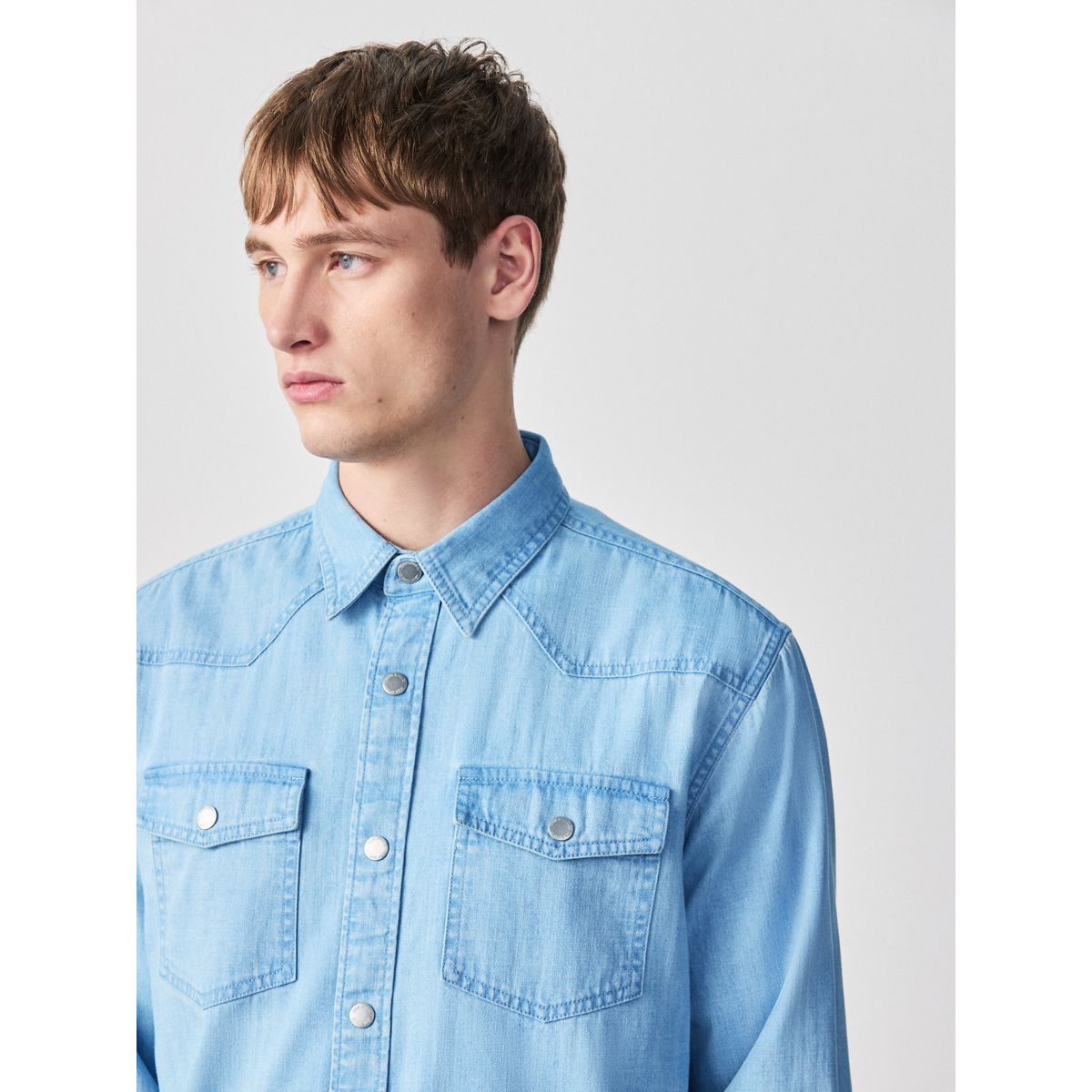 Chemise western en denim à manches longues délavé au javel, NEXT