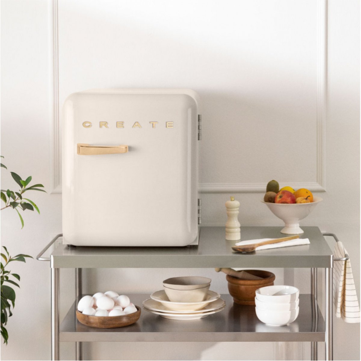 Réfrigérateur rétro FRIDGE RETRO 48L blanc cassé/or, CREATE