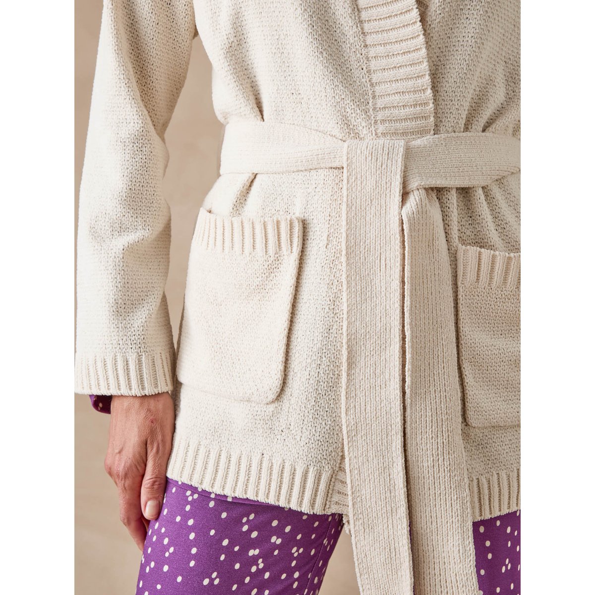 Gilet lingerie en maille bouclette écru, DAXON