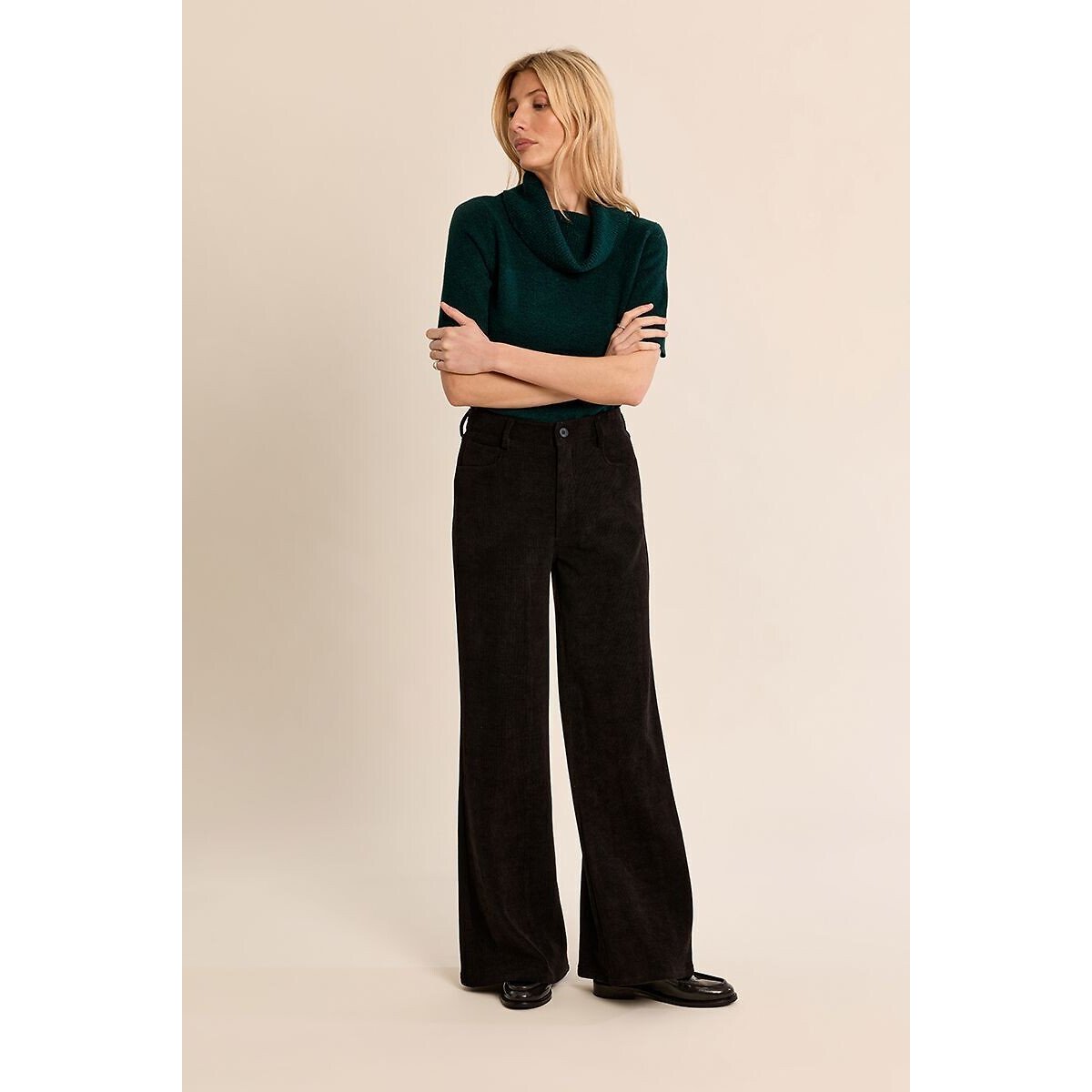 Pantaloni larghi in velluto nero , MOLLY BRACKEN