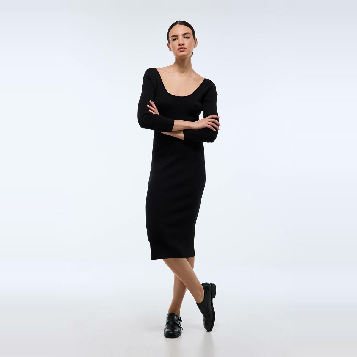Robe ajustée manches courtes en maille noir, MONOPRIX