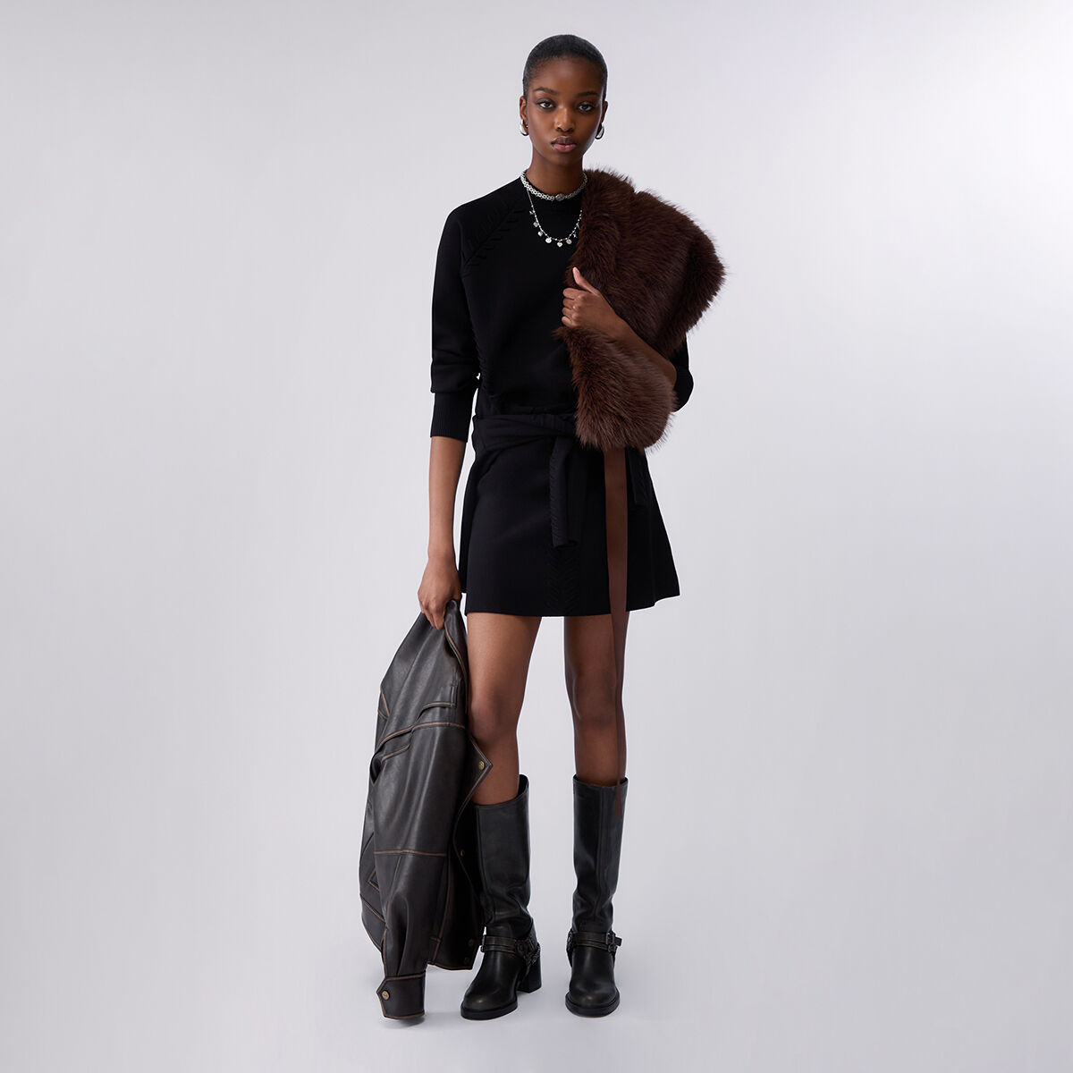 Pull boxy avec détails tressés noir, LIU JO