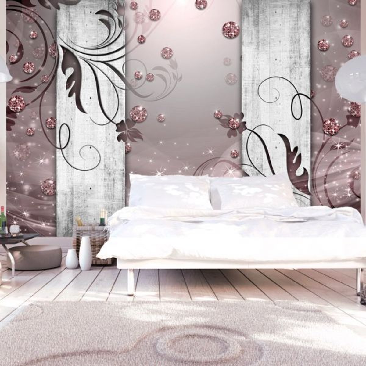 Papier peint intissé panoramique Fireflies gris / argent, EDEN