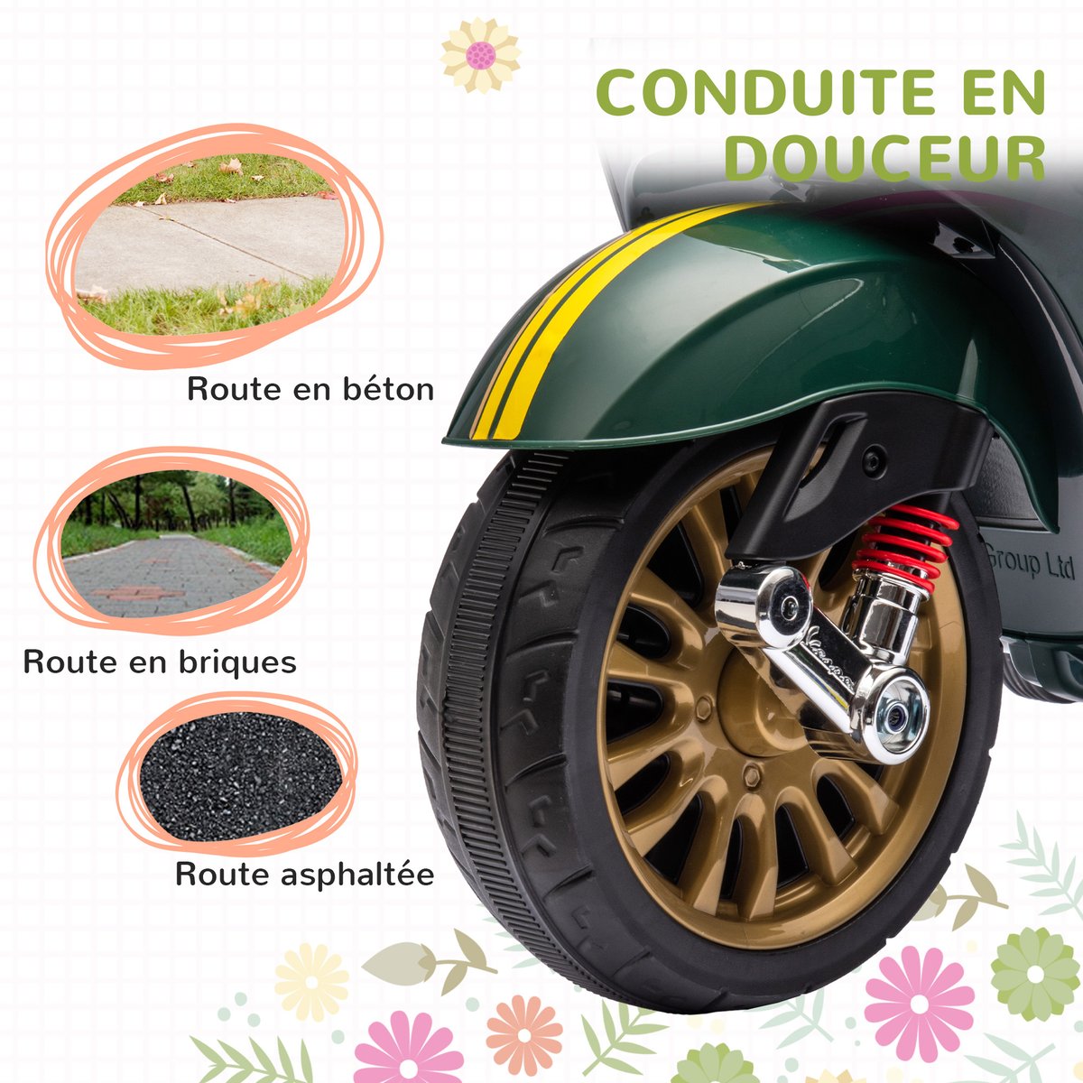 Moto électrique à conducteur assis PP Vert vert foncé, AIYAPLAY