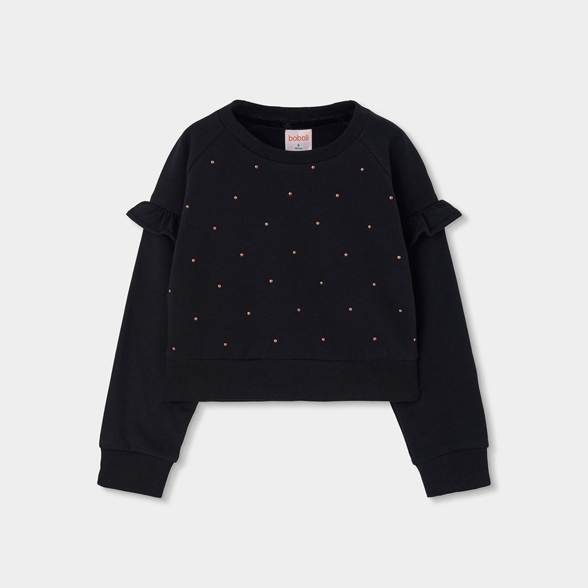 Sweat-shirt fille en molleton avec clous noir, BOBOLI