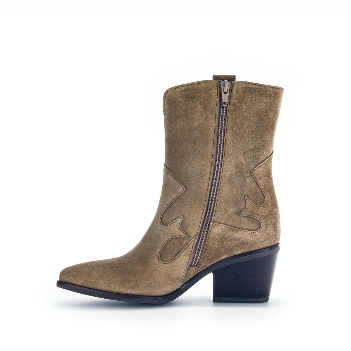 Bottines mid en velours à talon décroché taupe velours, GABOR