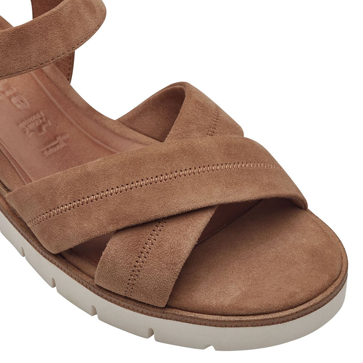 Sandales compensées en cuir camel, TAMARIS