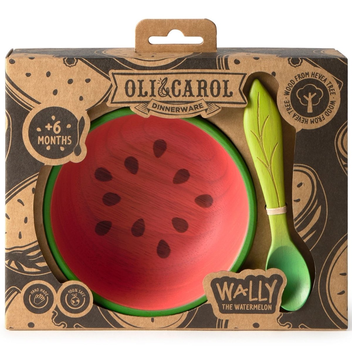 Wally la pastèque Set bol et cuillère rouge, vert, noir, OLI & CAROL