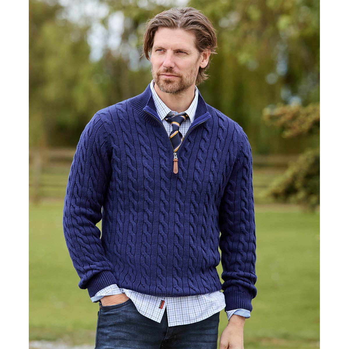 Sweat Col Cheminée en Maille Torsadée Charismatique bleu, JOE BROWNS