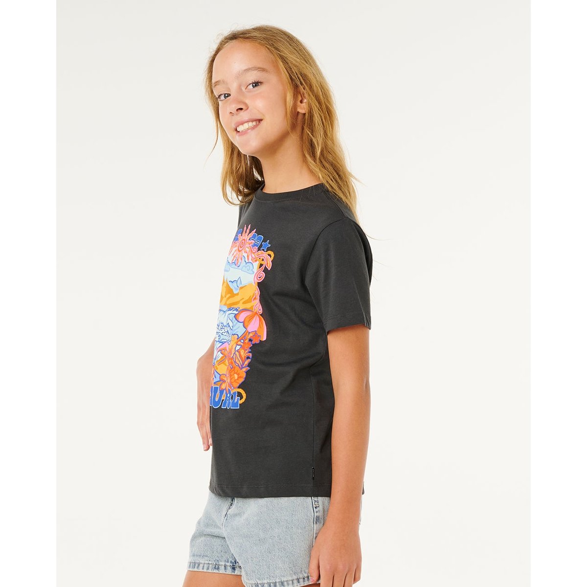 T-shirt à manches courtes Sunshine Squad Band Fille noir délavé, RIP CURL