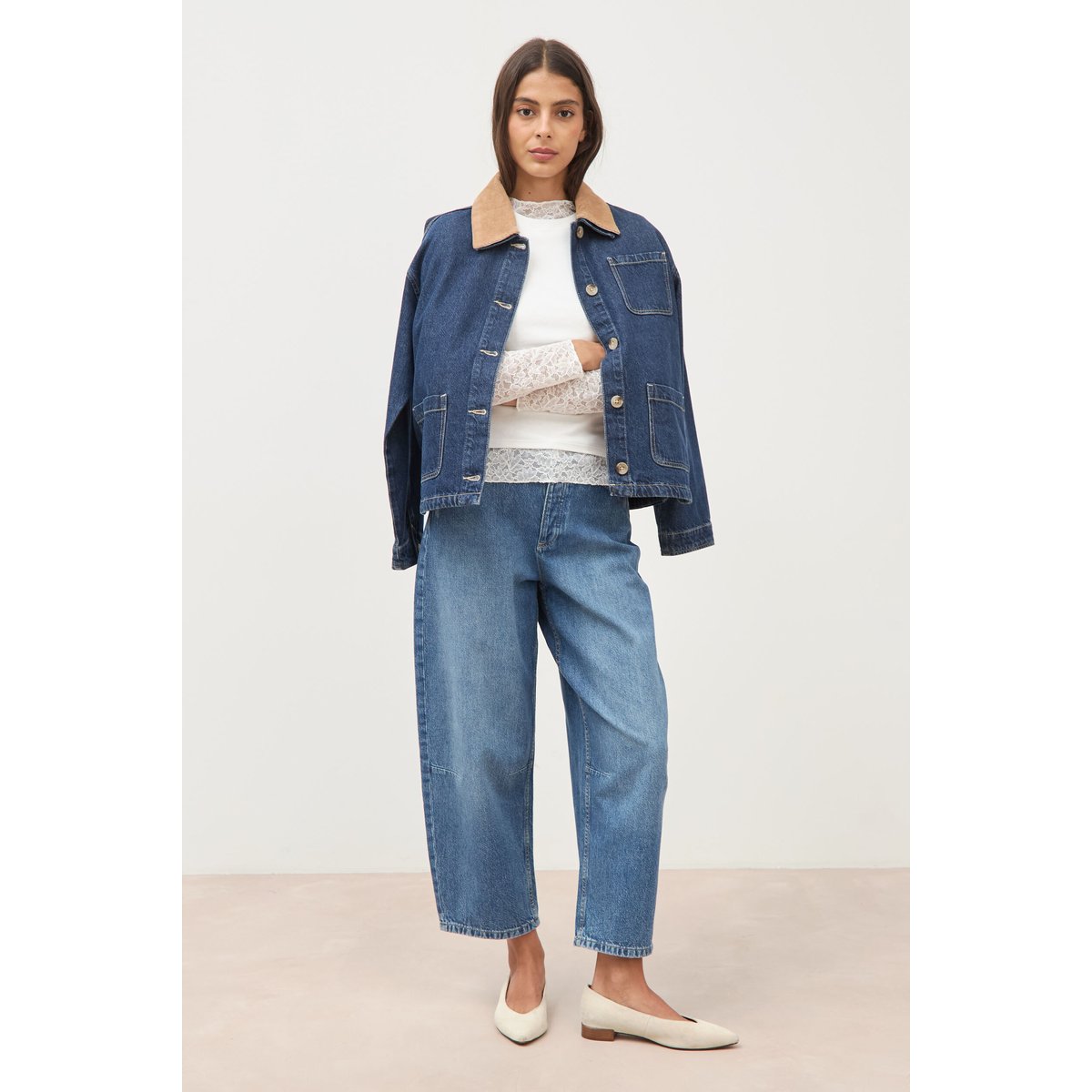 Jeans barrel 7/8ème taille standard denim used, BONOBO