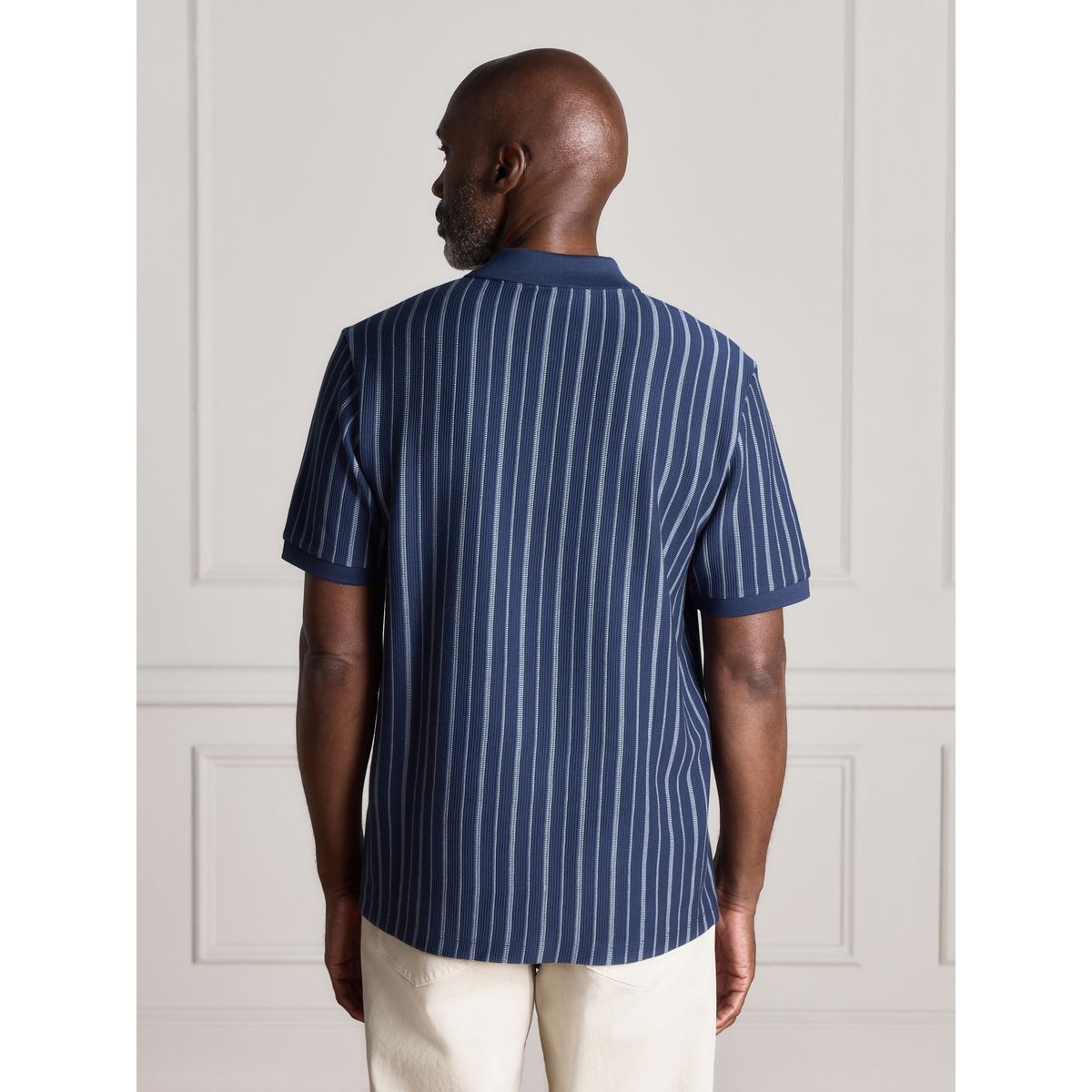 Polo standard en supima à rayures verticales bleu, NEXT