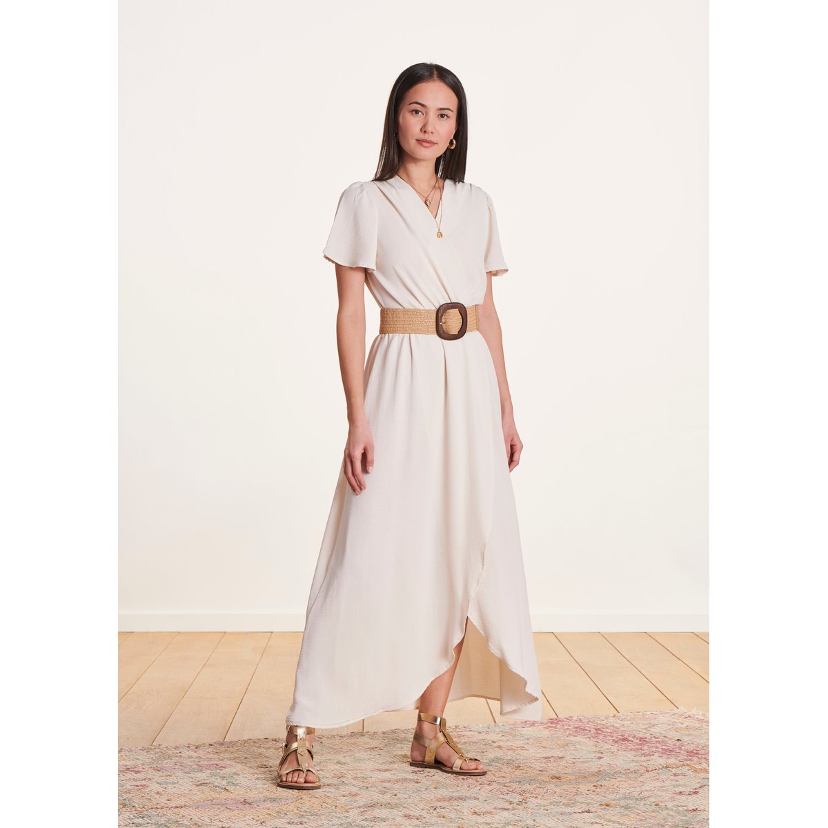 Robe longue faux portefeuille ecru, LA FEE MARABOUTEE