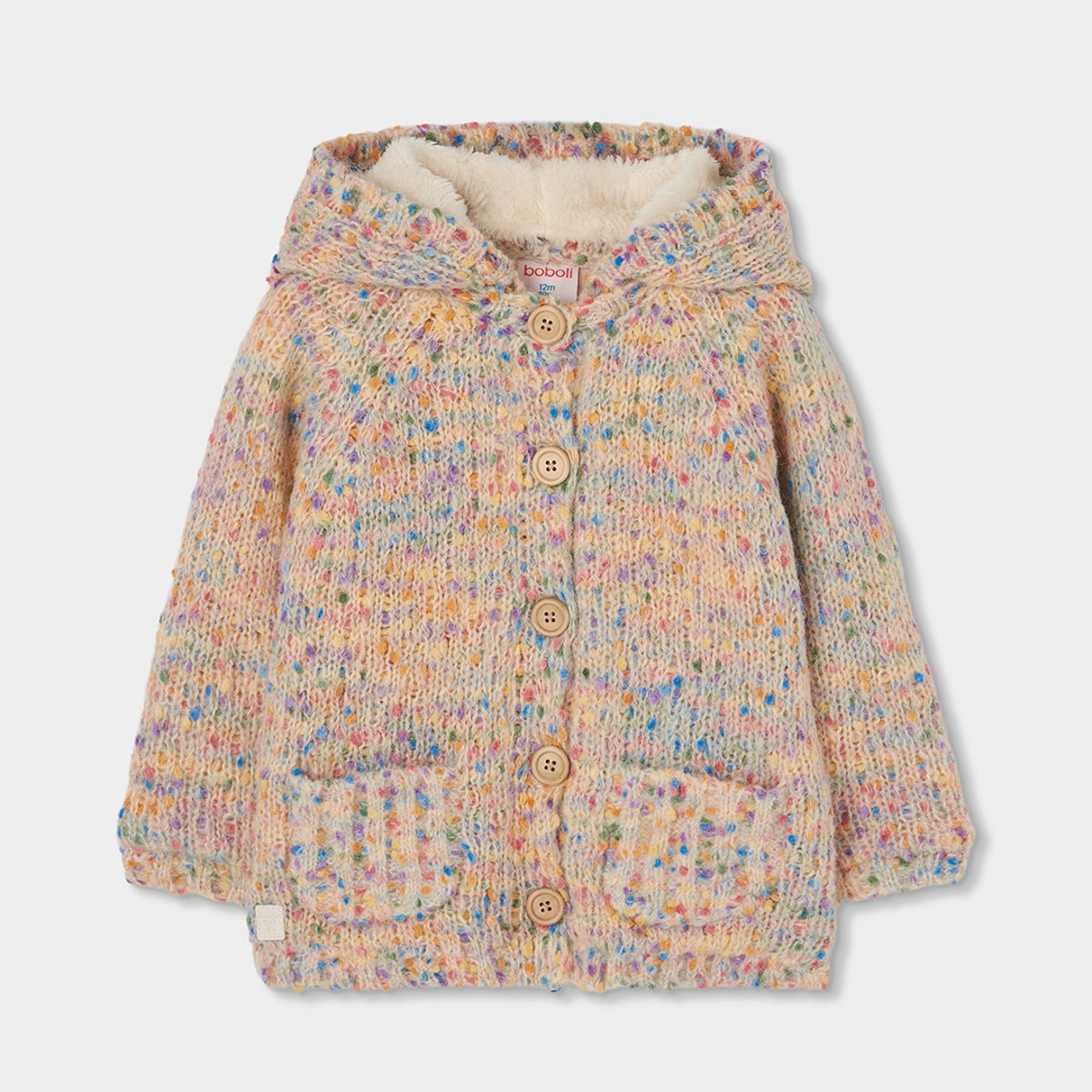 Veste en maille fille à capuche blanc, BOBOLI