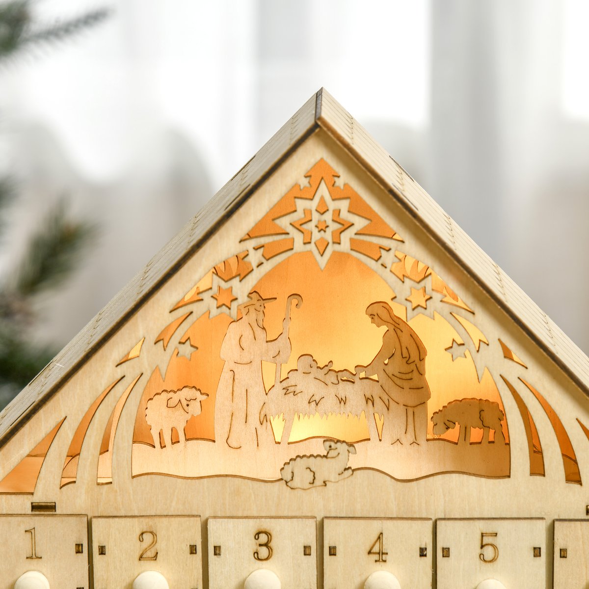Calendrier de l'Avent de Noël Contreplaqué beige, HOMCOM