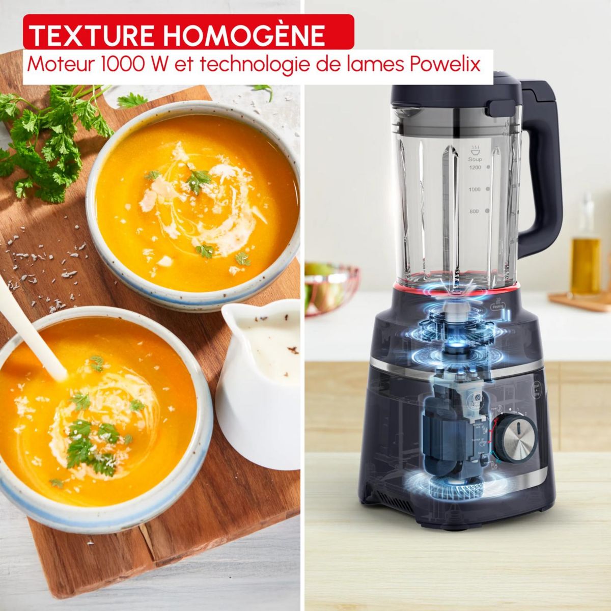 Blender chauffant Blendforce Cook 5 prog 6 vitess LM5768F0 couleur unique, MOULINEX