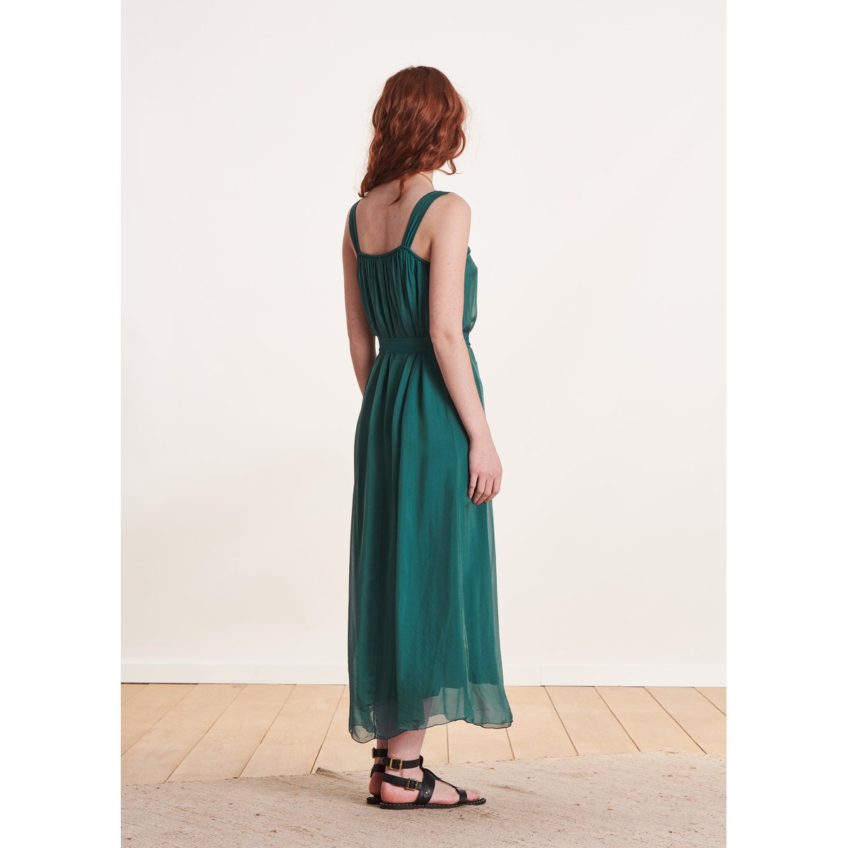 Robe longue à bretelles en viscose/soie saigon, LA FEE MARABOUTEE