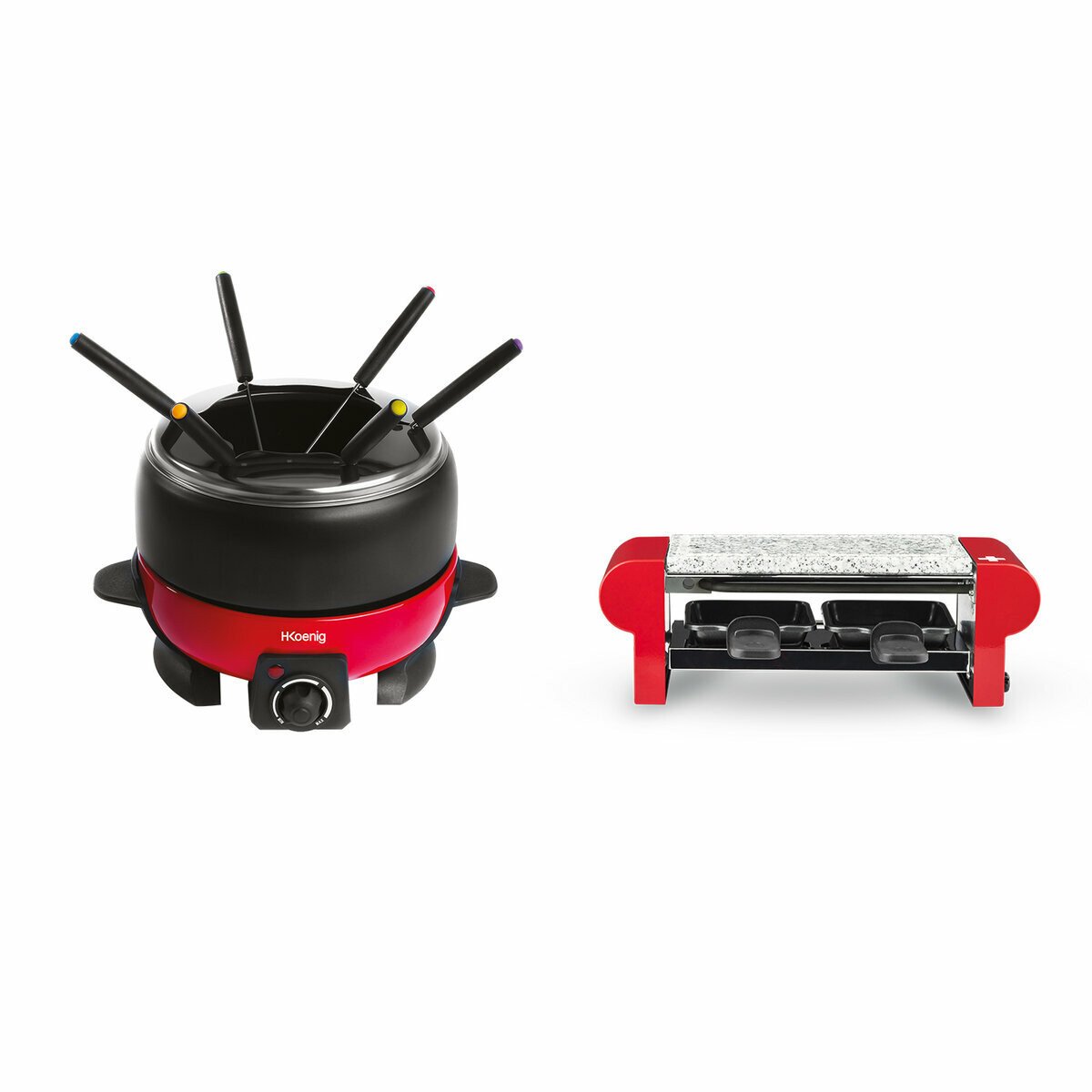appareil a fondue 2 l et pierre/raclette - alp1800 + rp2 gris et rouge, H.KOENIG