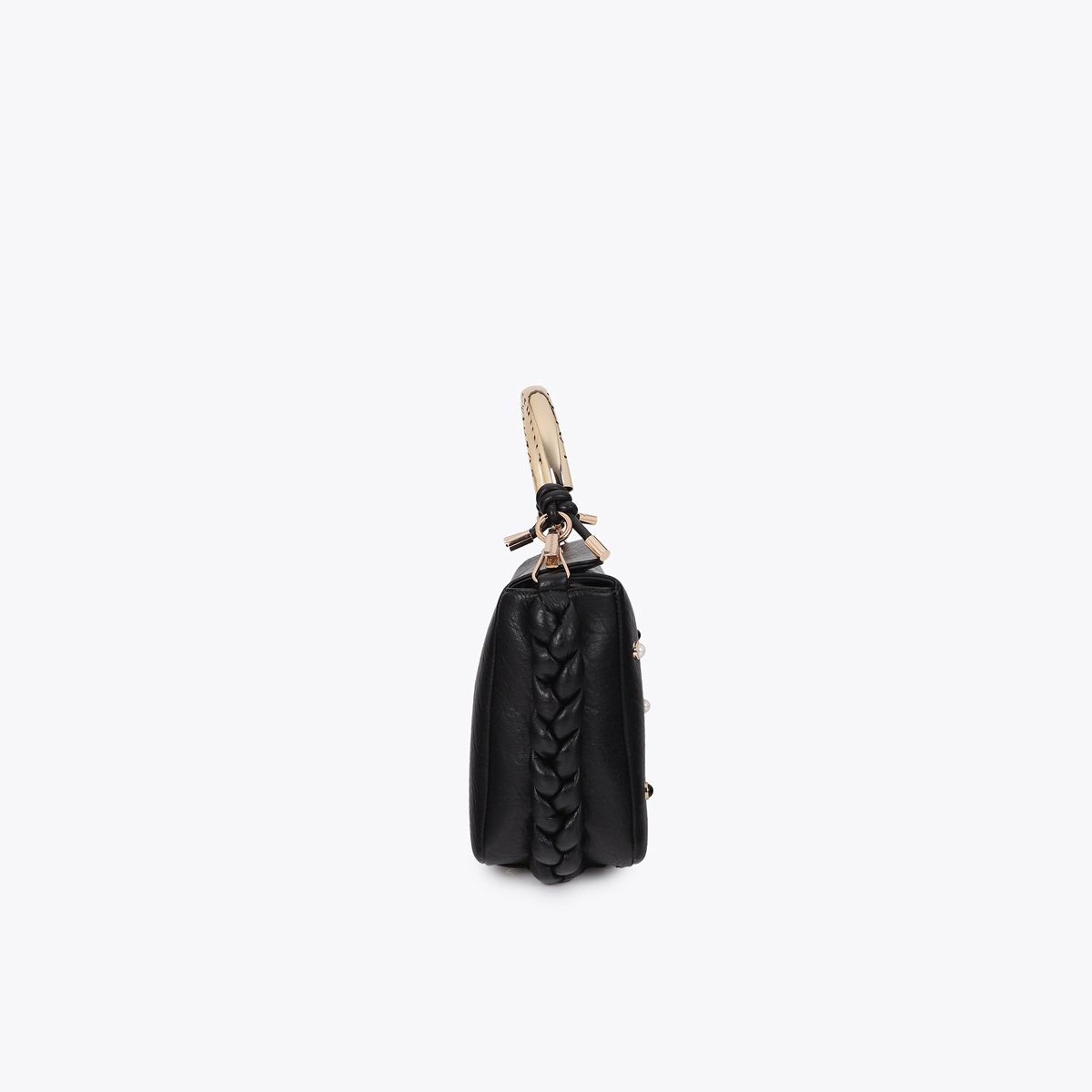 Sac à bandoulière à logo métallique tressé avec perles noir, LOLA CASADEMUNT