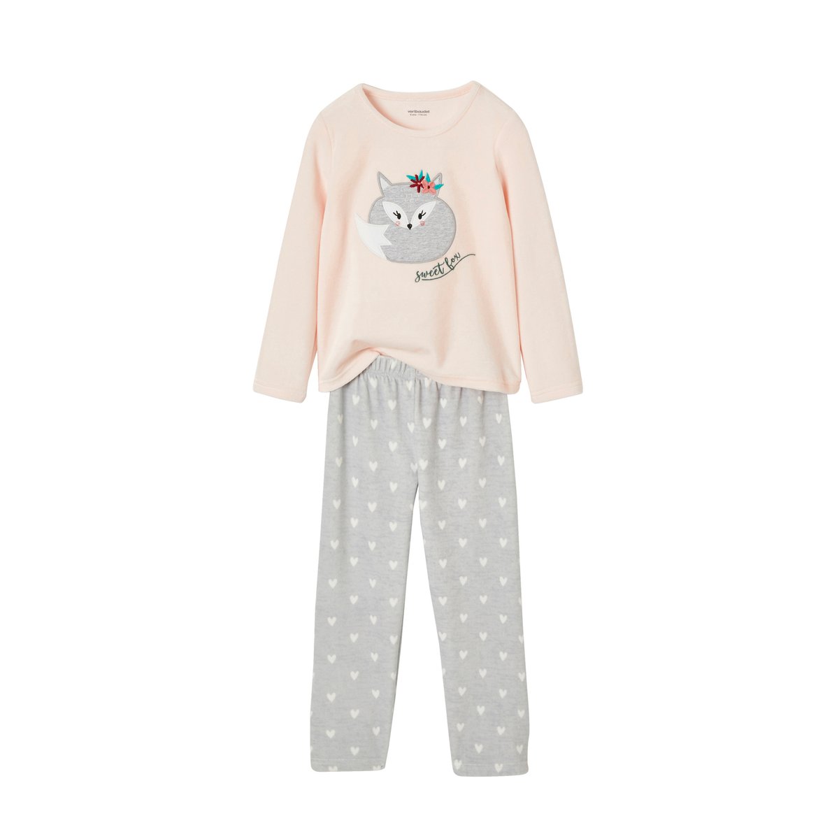 Pyjama velours renard rose clair, VERTBAUDET