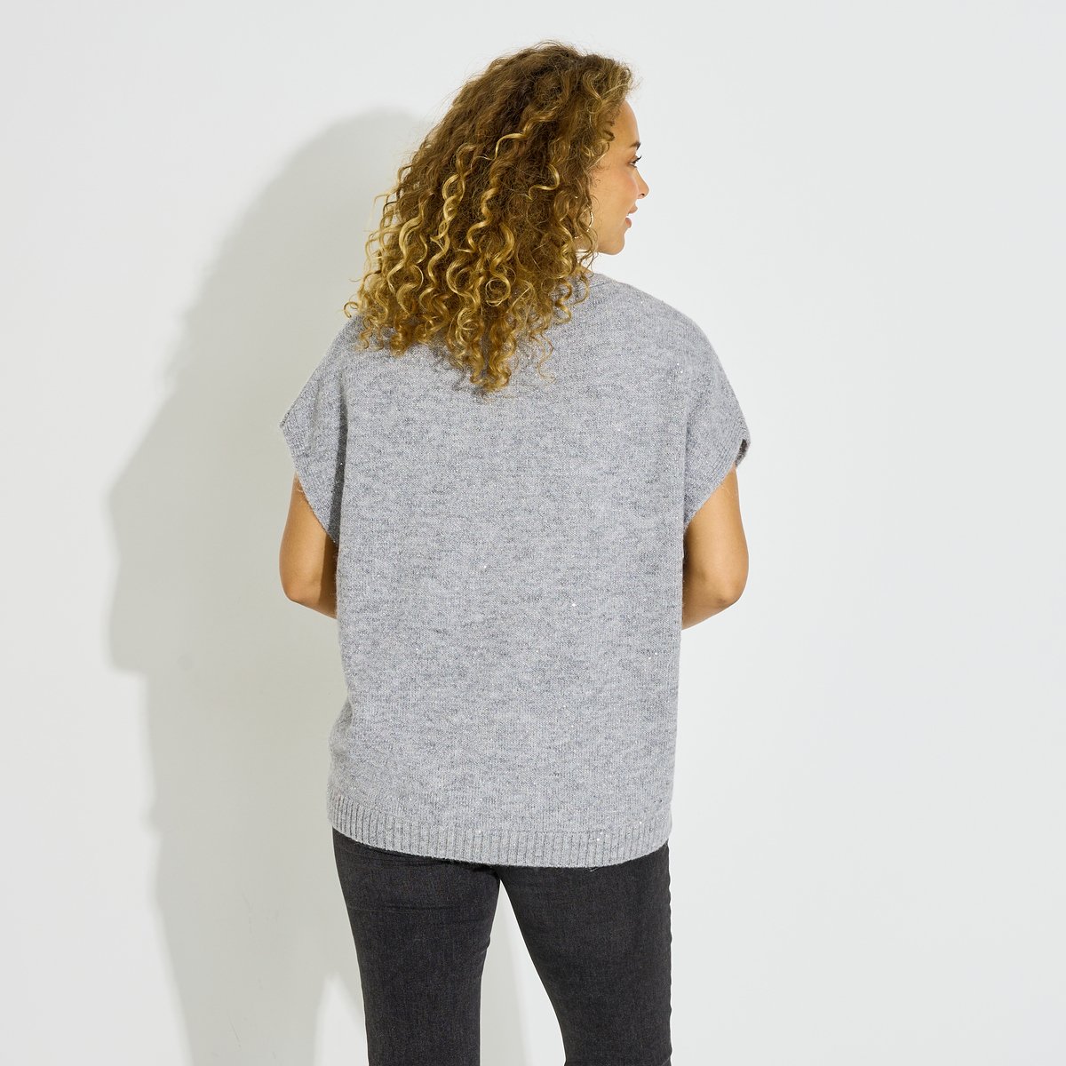Pull sans manches col V gris, GRAIN DE MALICE