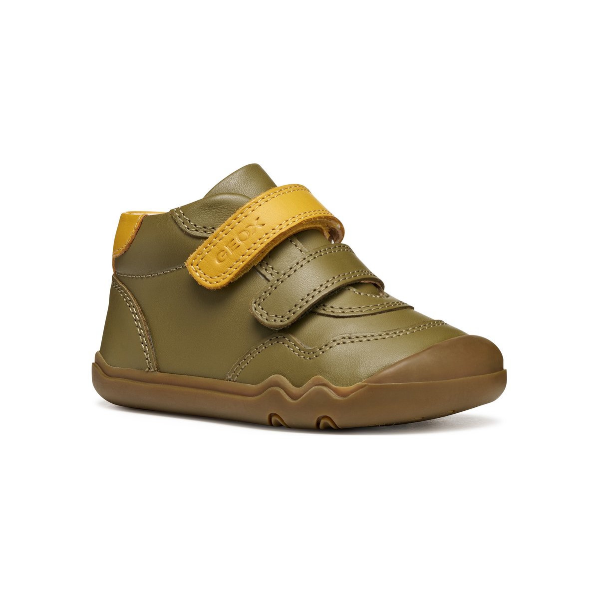 Chaussons souples montants en cuir Steppieup pistache/ocre, GEOX