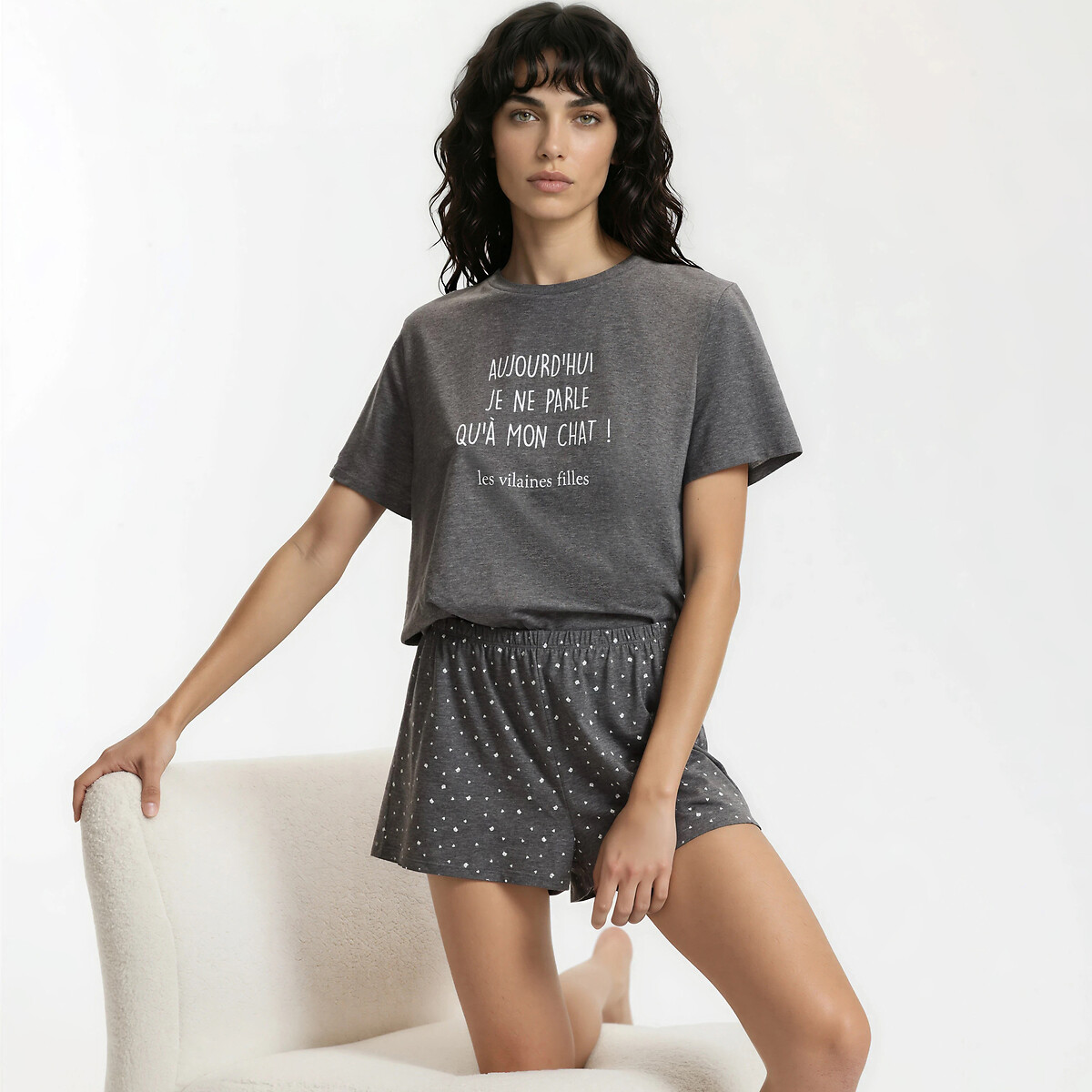 Pyjashort en jersey de coton gris, SO'HOME