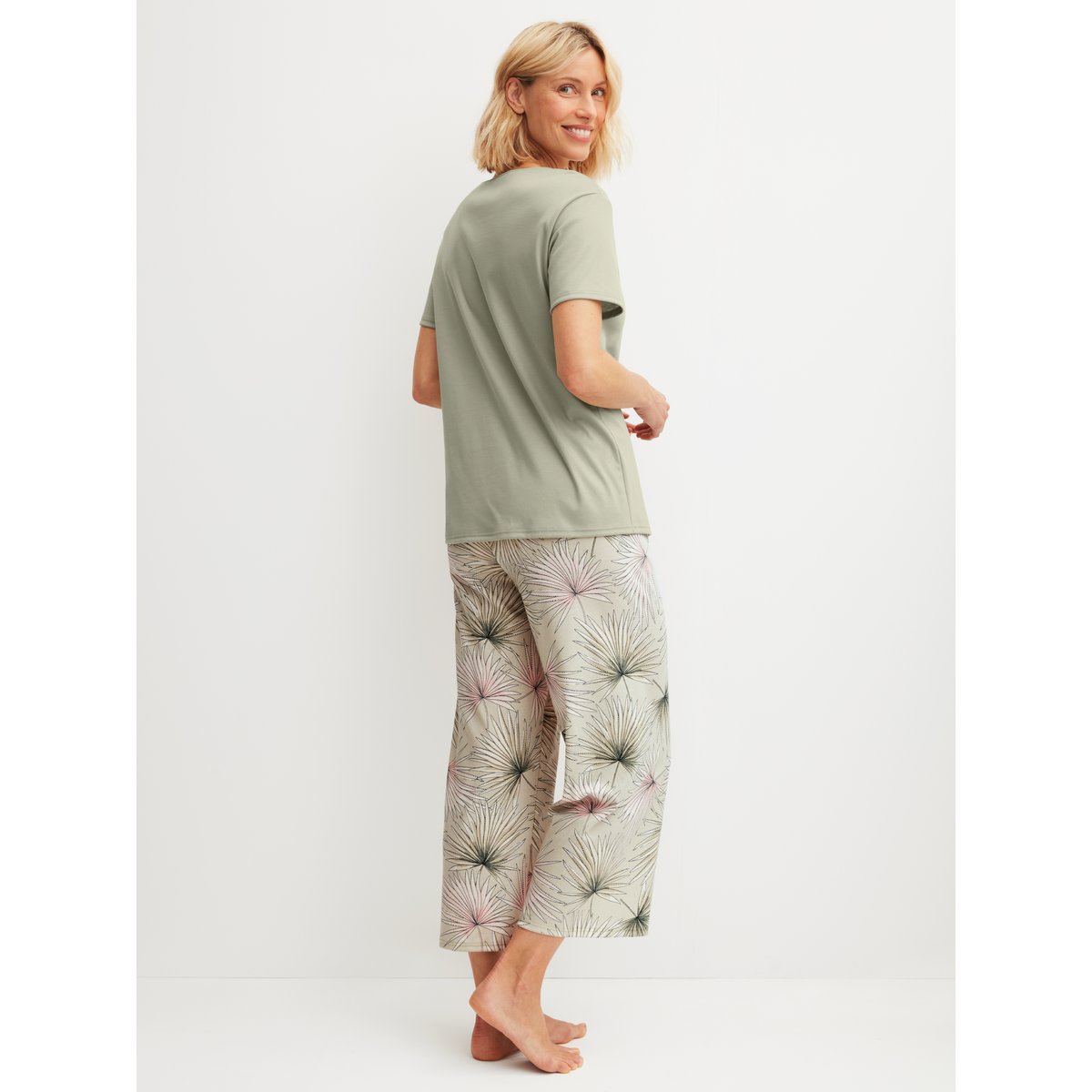 7/8 - Pyjama manches courtes Coton LEAF DREAMS tea green, CALIDA