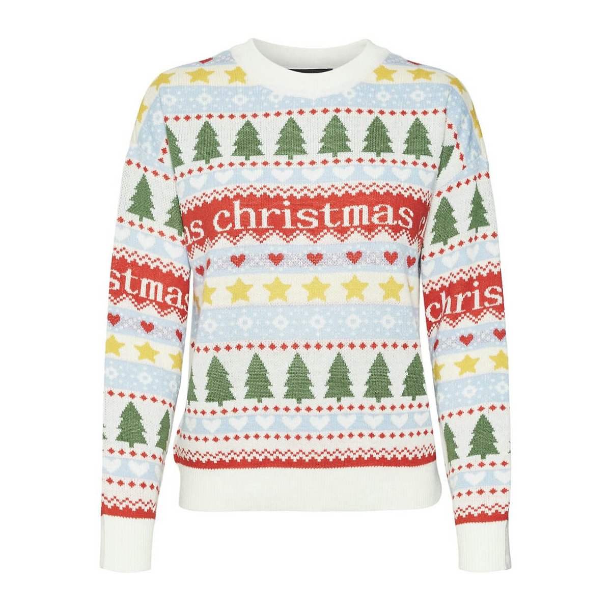 Pull de Noël, col rond blanc imprimé, VERO MODA