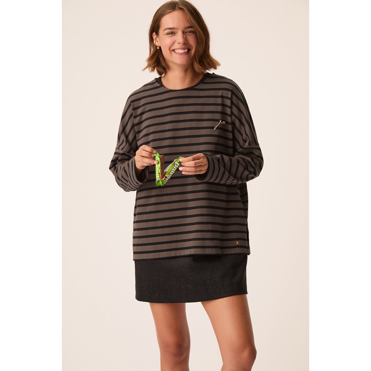 T-shirt à manches longues marinière, FILLY gris/noir, DES PETITS HAUTS