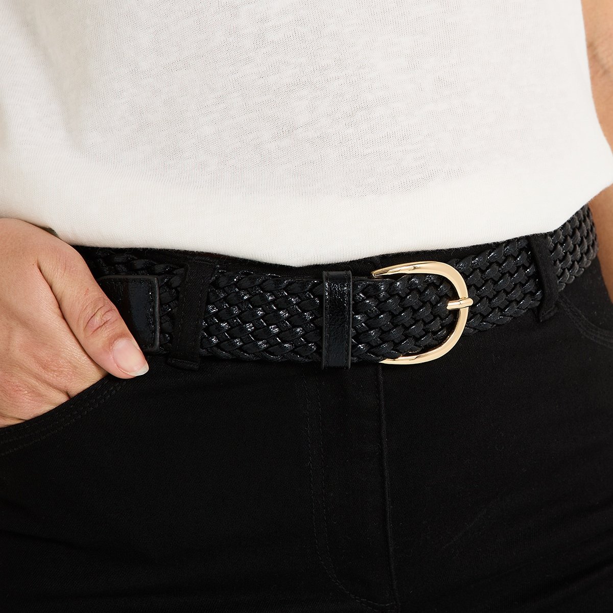 Ceinture large tressée noir, GRAIN DE MALICE