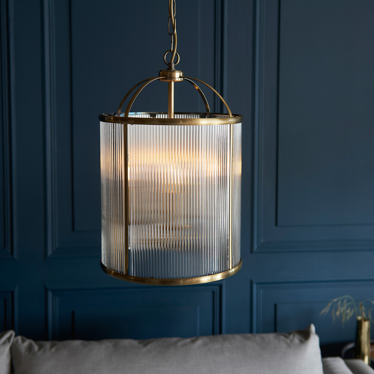Layton 4-Light Ribbed Glass Pendant Light aged brass, SO'HOME