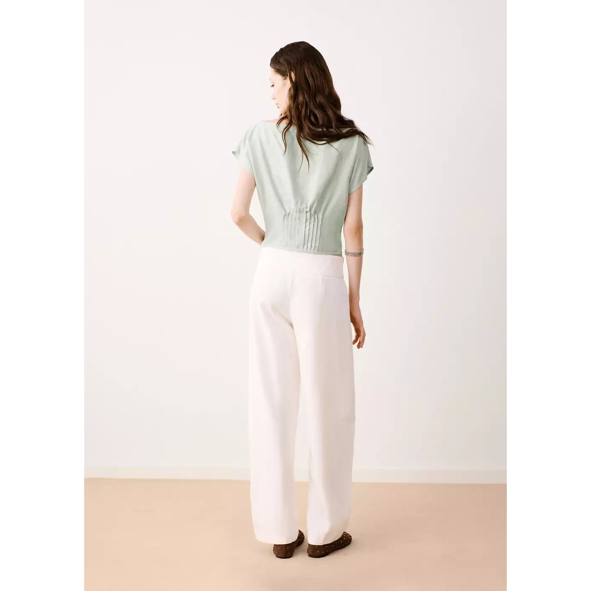 Blouse jacquard détail plissé vert menthe, MANGO TEEN