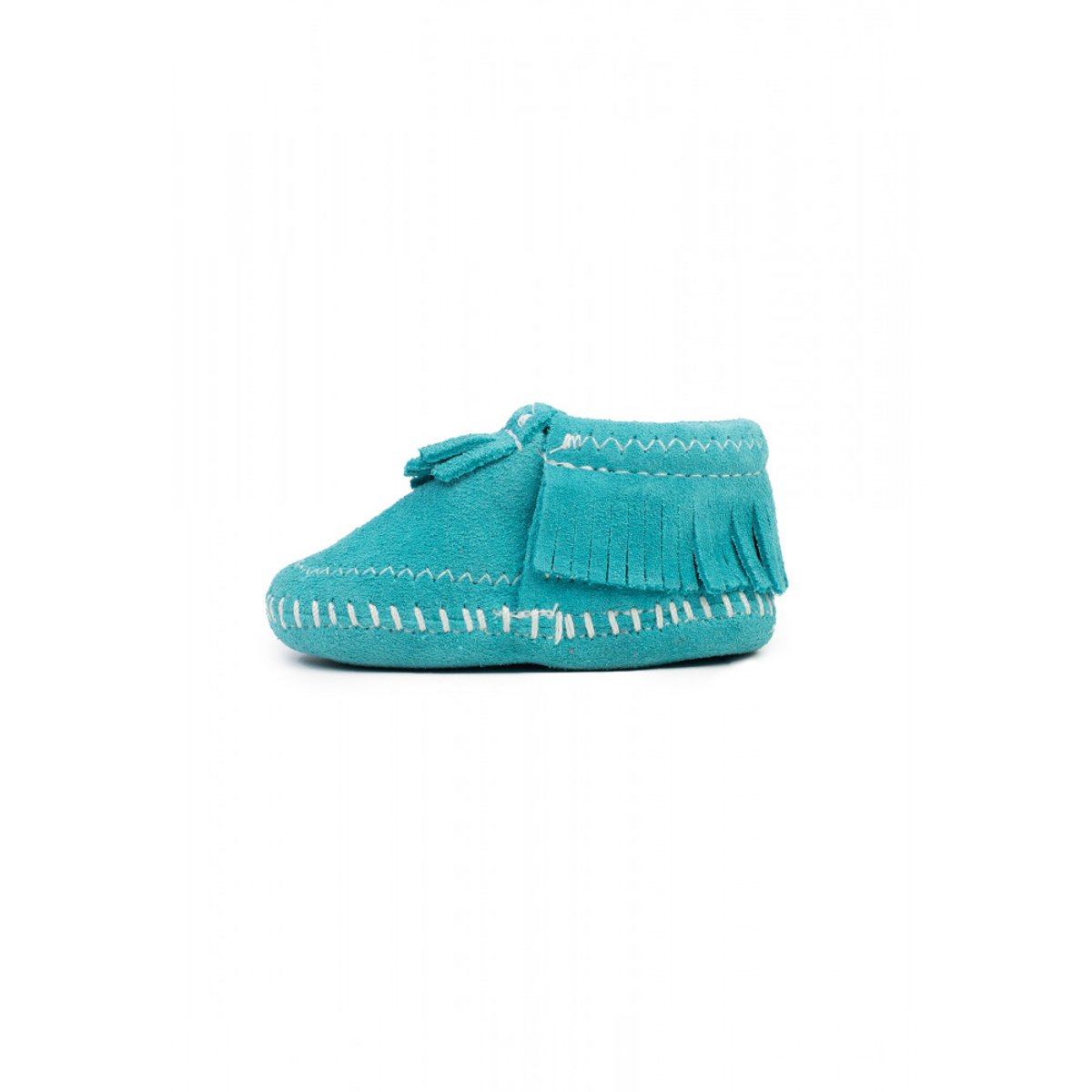 Chaussons souples en cuir suede RILEY turquoise, MINNETONKA