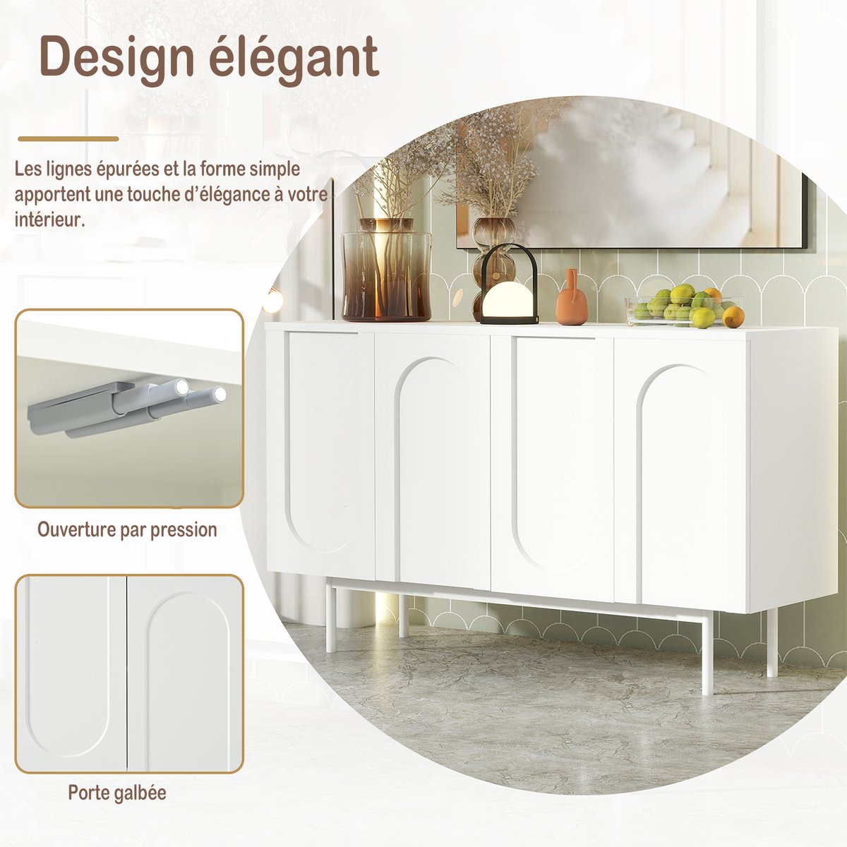 Buffet avec 4 portes 4 couches, BABEDB Buffet blanc, MEUBLES COSY