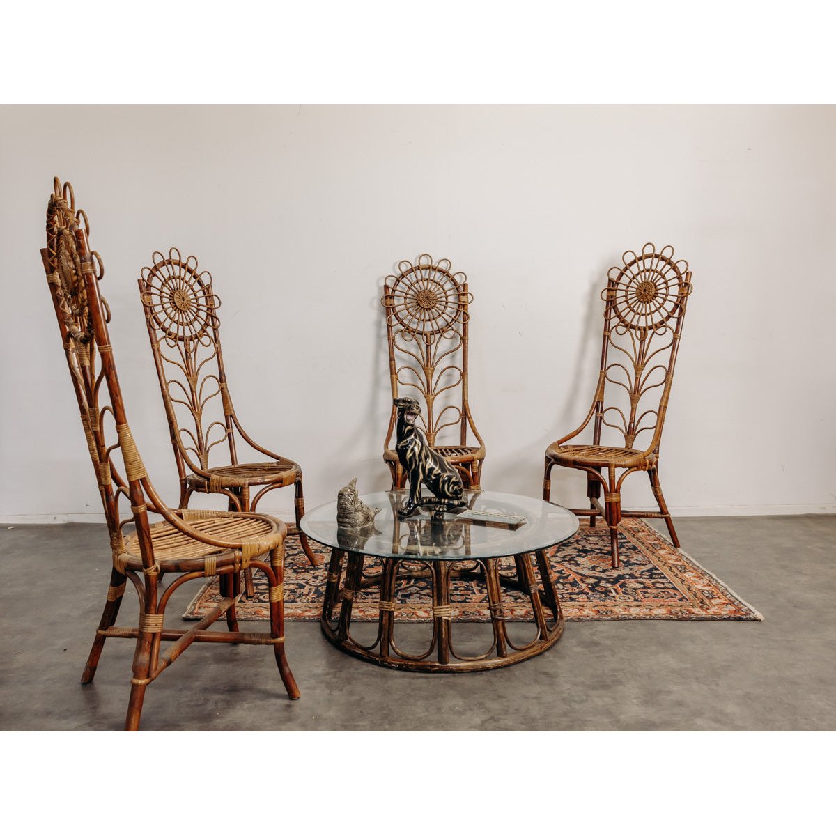 Lot de 4 chaises en bambou et rotin Emmanuel N°33 - Bon état bois clair, DEBONGOUT