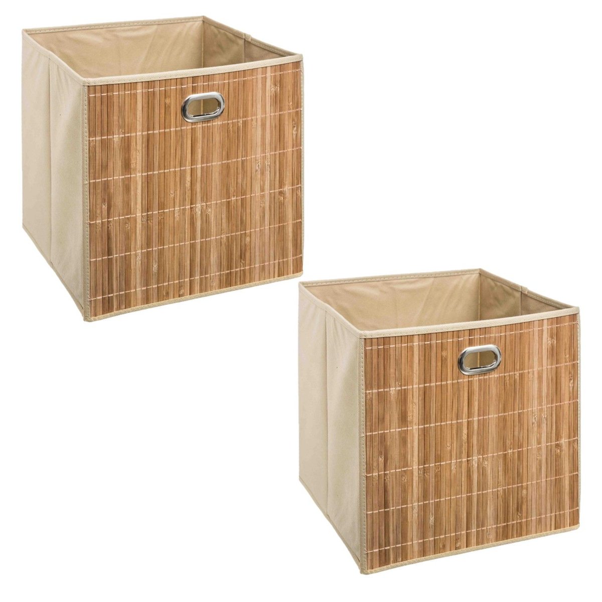 Lot de 2 boîtes de rangement cube en bambou et tissu MIX'N MODUL beige, TOILINUX