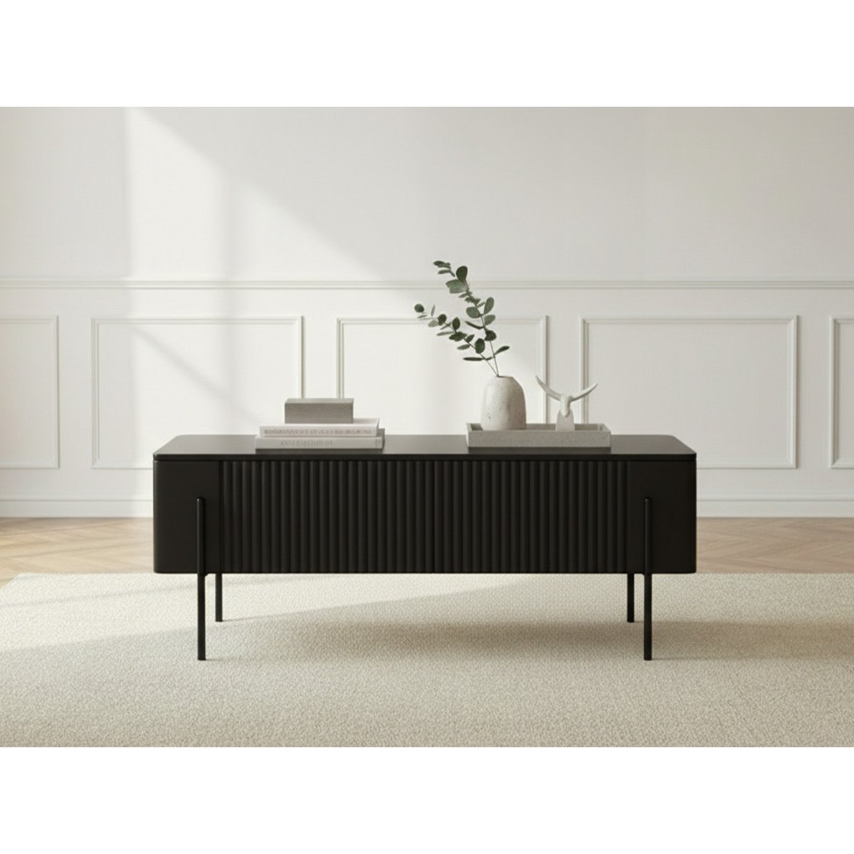 Table basse rectangulaire en panneaux de particules et MDF, MATHILDE noir, BOBOCHIC